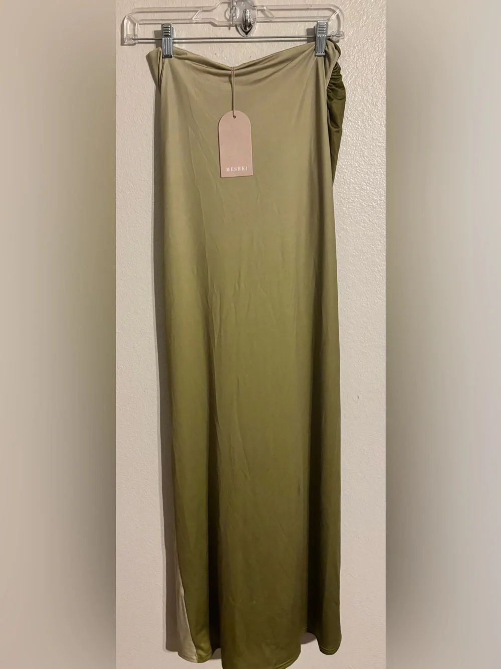 Meshki Bronwyn Halter Crop Top & Ruched Maxi Skirt Set in Ombré Vintage Olive